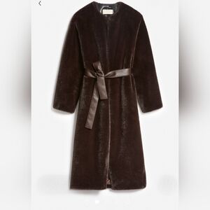 Venessa Bruno Womens Brown Faux Fur Long Fluffy Coat Size Small NWT $996